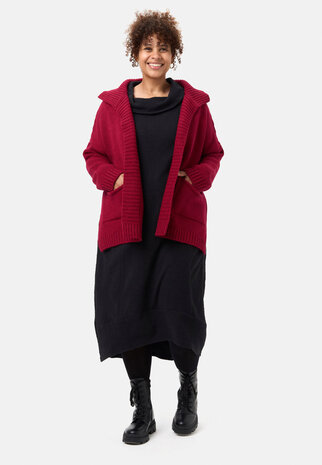 Gebreid Bordeaux Vest 'Vella' - Katoenmix met Wol, losse Pasvorm