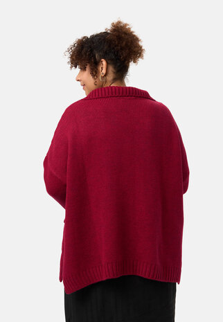 Gebreid Bordeaux Vest 'Vella' - Katoenmix met Wol, losse Pasvorm