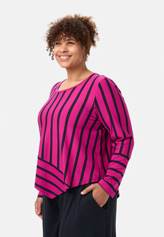 'Sienna'-shirt Pink - gestreepte look, asymmetrische A-lijn