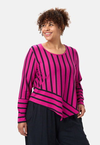 'Sienna'-shirt Pink - gestreepte look, asymmetrische A-lijn