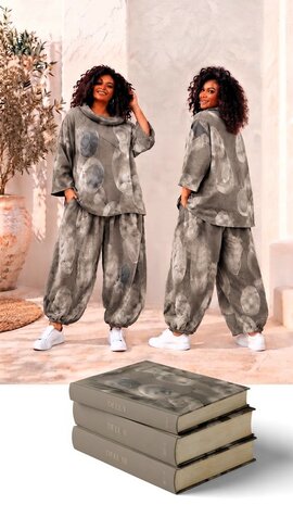Tuniek Corduroy taupe met Leuke Printdetails 