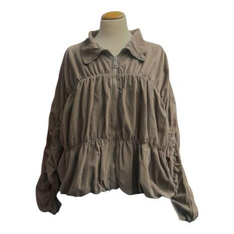 Trendy Corduroy Jasje met Smock Details &ndash; Taupe
