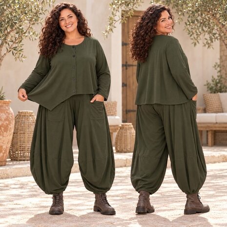 Stijlvol Jersey Vest Armygroen met Asymmetrische Zoom 