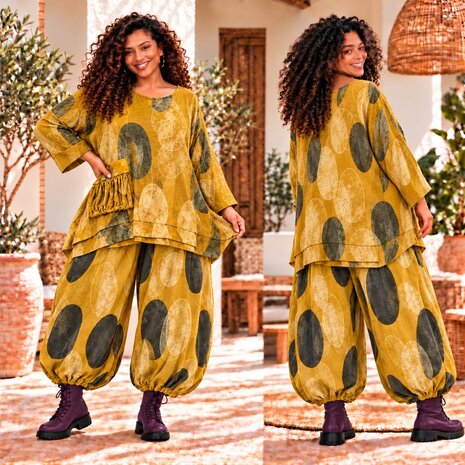 Jellow Stijlvolle Corduroy Curvy tuniek met Botanische Print