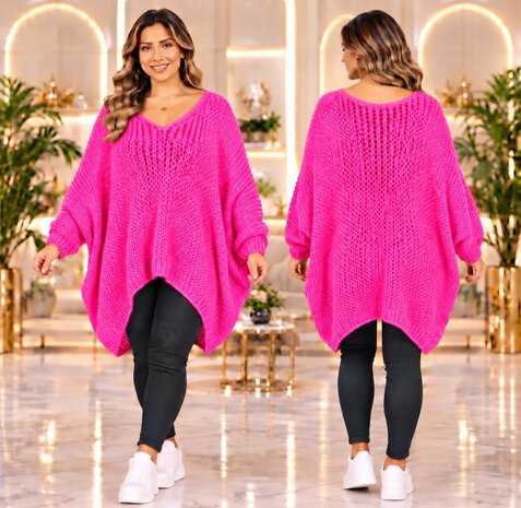 Neon Roze Nonchalante oversized trui met open breisel  