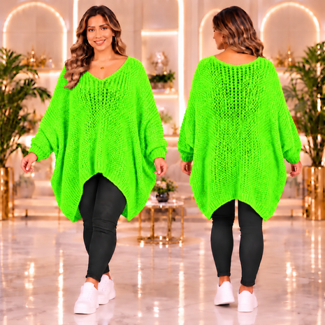 NeonGroen Nonchalante oversized trui met open breisel  