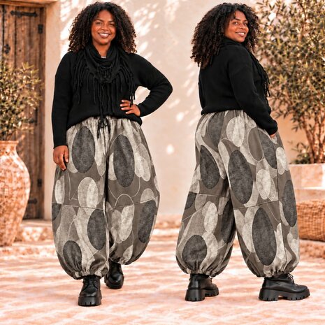 Curvy Broek Corduroy taupe met-Botanische-Print
