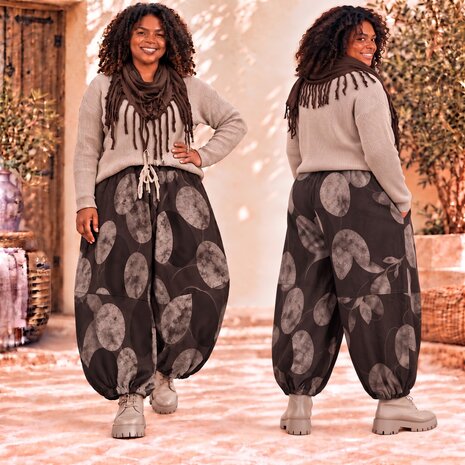 Curvy Broek Corduroy bruin met-Botanische-Print