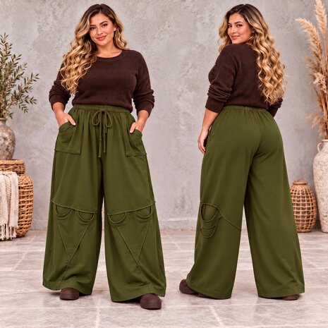 Stijlvolle Broek Army met Zakken- Deelnaden en Rekbare Taille