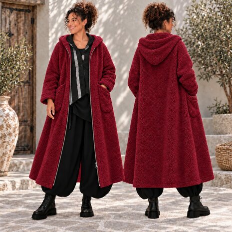 Bordeaux The Ultimate Cozy Teddy Coat &ndash; Oversized & One-Size Curvy Luxe Jas met ritssluiting