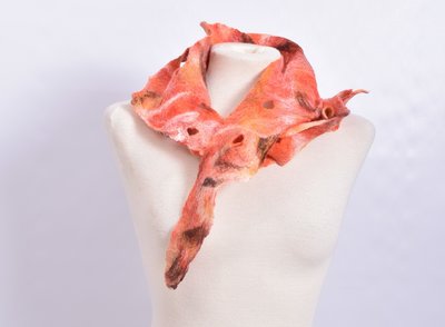 Sjaal, oranje/roze, vilt, handgemaakt