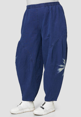 Spijkerbroek, donker blauw, Kekoo linnen/katoen  met print , elastische taille, steekzakken