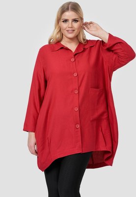 Kekoo rood tuniek, blouse met reverskraag, asymmetrisch