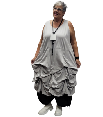 Lange tricot jurk  licht grijs ophaaltjes