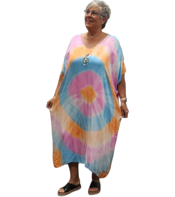 Jurk/kaftan/ blauw/roze tie&dye