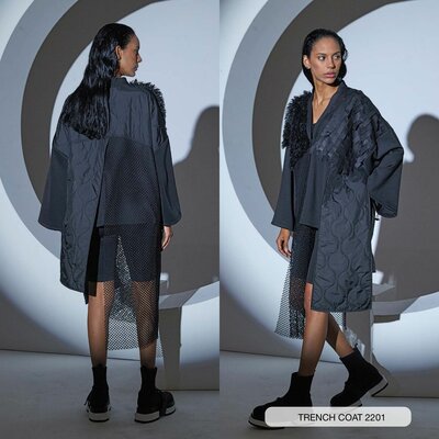Women knitted Trench Coats -Black asymmetric