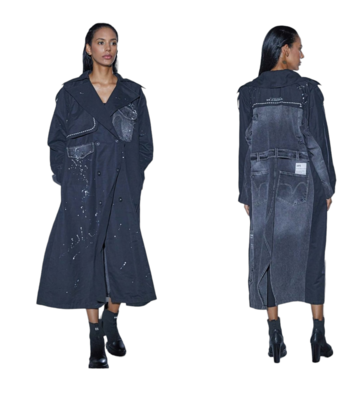 Women jeans trench coat black with print