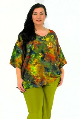 Ruim vallend shirt Inca groen multicolormoi