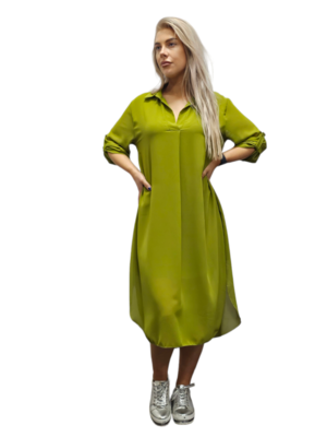 Lange blouse-jurk groen gevoerd