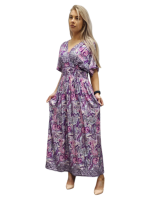 lange Ibiza jurk paars print