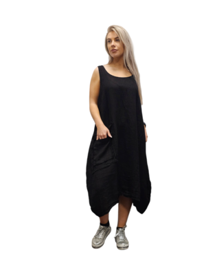 Lange tuniek-jurk zwart 100% linnen