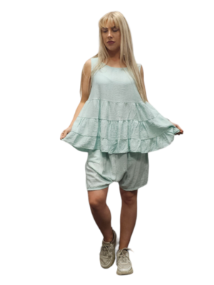 Top mouwloos mintgroen met plooien