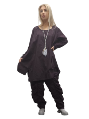 Leuke tuniek aubergine gestreept asymmetrische zoom