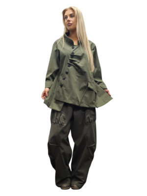 Ruime geplooide broek armygroen travel