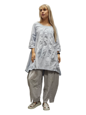 Tuniek ijsblauw met 7/8ste mouw 100% cotton