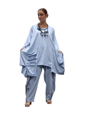 Tuniek blauw met aparte bewerkte grote zak