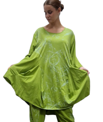 Ballonjurk-lange tuniek limegroen 100% cotton- patchwork