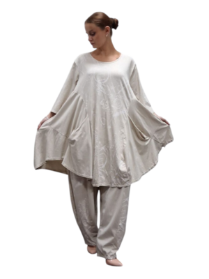 Ballonjurk-lange tuniek zand 100% cotton- patchwork
