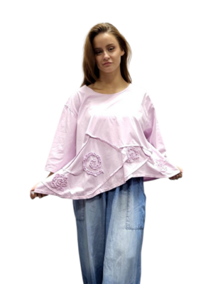 Shirt roze  A-lijn bloemen details