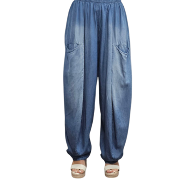 Ruime denimbroek, blauw stone washed