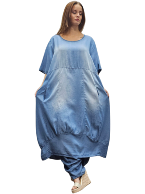 Ballonjurk met steekzakken denim,-stonewashed