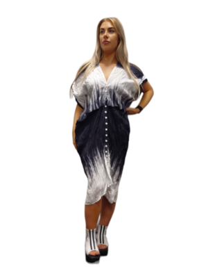 Women's dress /gardigan black/white crashed fabric large V-neck