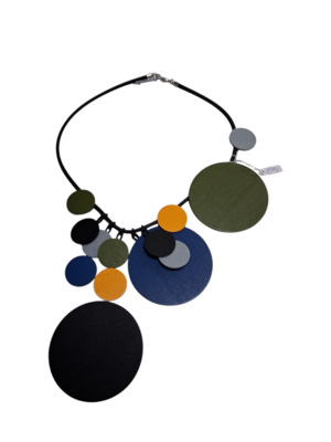 Rubberen ketting groen-zwart-blauw-geel met rondingen