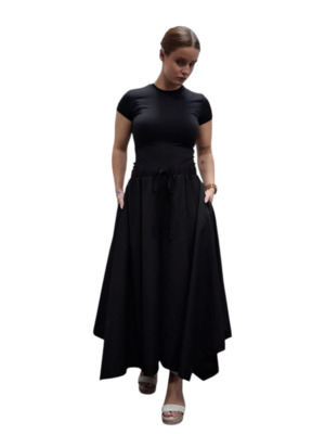 Ruime broek-zwart-asymmetrische zoom en strikkoord