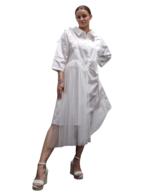 Blouse-wit-met gedeeltelijke plooi inzet