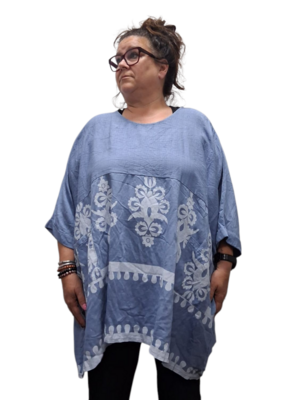 Wijde tuniek La Bass blauw print