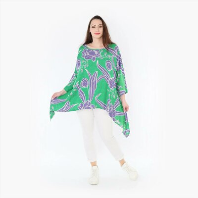 Wijde tuniek/shirt Mahio groen/lila