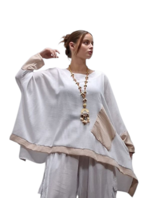 Wijde tuniek/shirt Marcy wit/beige