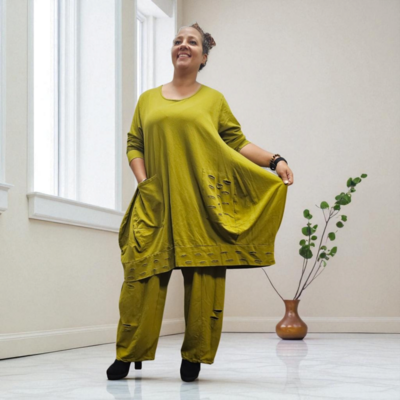 Lange ballon tuniek/jurk a-lijn groen aparte zoom