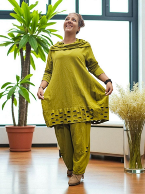 Lange ballon tuniek/jurk a-lijn groen