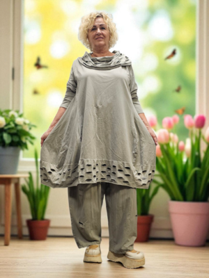 Lange ballon tuniek/jurk greige