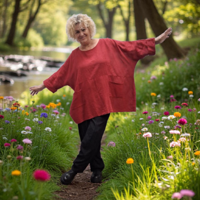 Ruim vallende tuniek steenrood