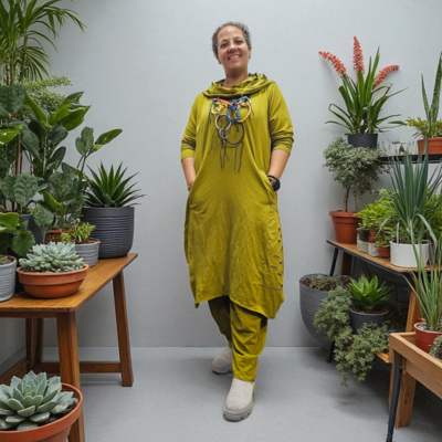 Jurk apart olijfgroen met inknipsels en kol