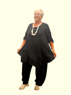 Tuniek met zak zwart asymmetrisch mousseline stof