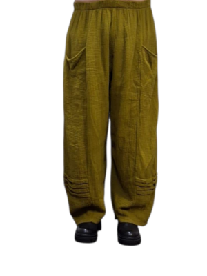 Broek rekbare taille olijfgroen mousseline stof