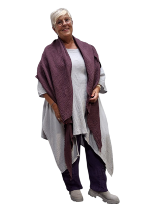 Omslagdoek grote sjaal aubergine mousseline stof